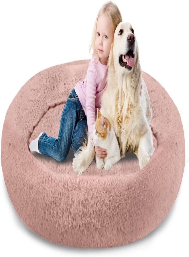 PAWSOME Plush Calming Dog Beds, Donut Dog Bed for Small Dogs, Medium, Large & X-Large, Comfy Cuddler Dog Bed and Cat Bed in Faux Fur (Pink, XXL) - Image 1